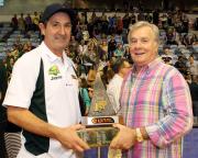 Gerry Ryan& mark Wright with 2012 WNBL Trophy-jayco Dandenong Rangers Victory Image
